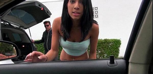  Busty teen Mia Hurley hitches for some gas but gets cum